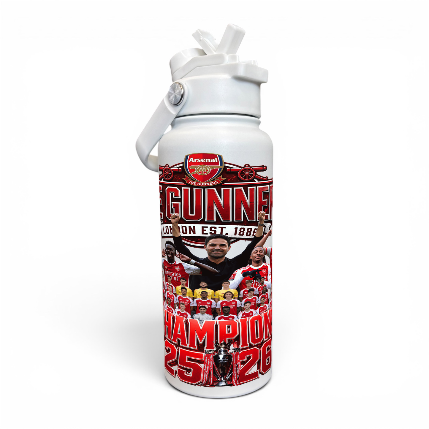 Premium 1 Litre Stainless Sipper Bottle - Gunners Champions 2025-26