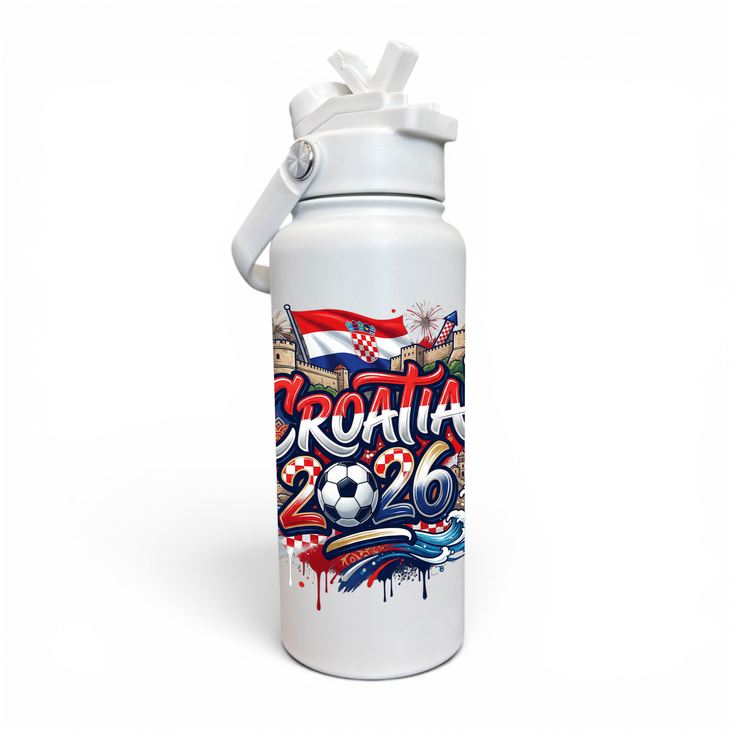 Premium 1 Litre Stainless Sipper Bottle - Croatia