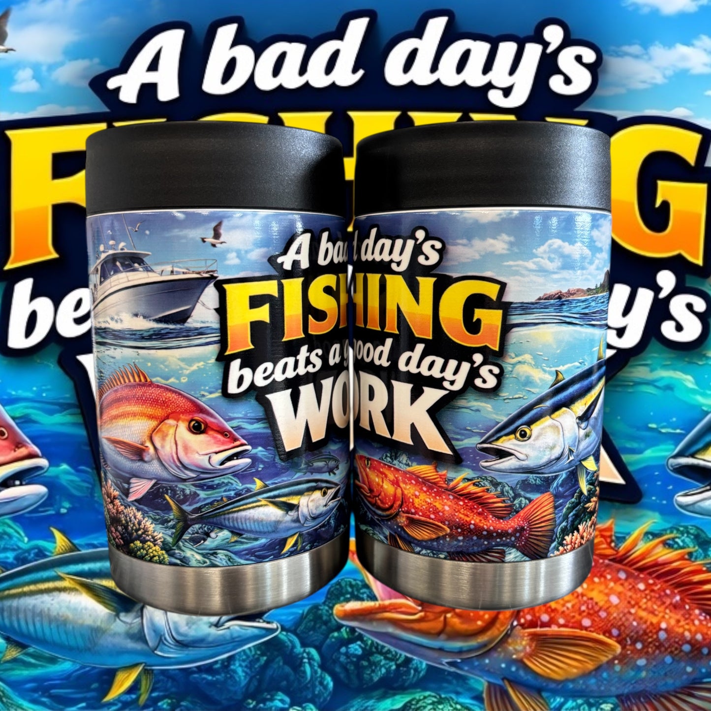 Fishing - Full Colour Stainless Steel Can Cooler